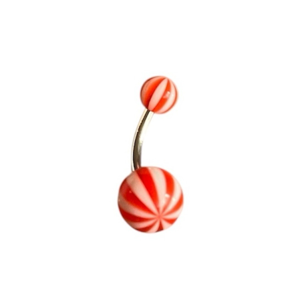Red & White Peppermint Striped Belly Button Ring ❤️🍬✨